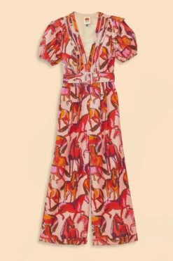 Farm Rio Rose Wild Horses Pleated Short Sleeve Jumpsuit -Farm Rio 312232 06 1