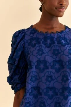 Farm Rio Navy Blue 3d Star Texture Blouse -Farm Rio 312282 03