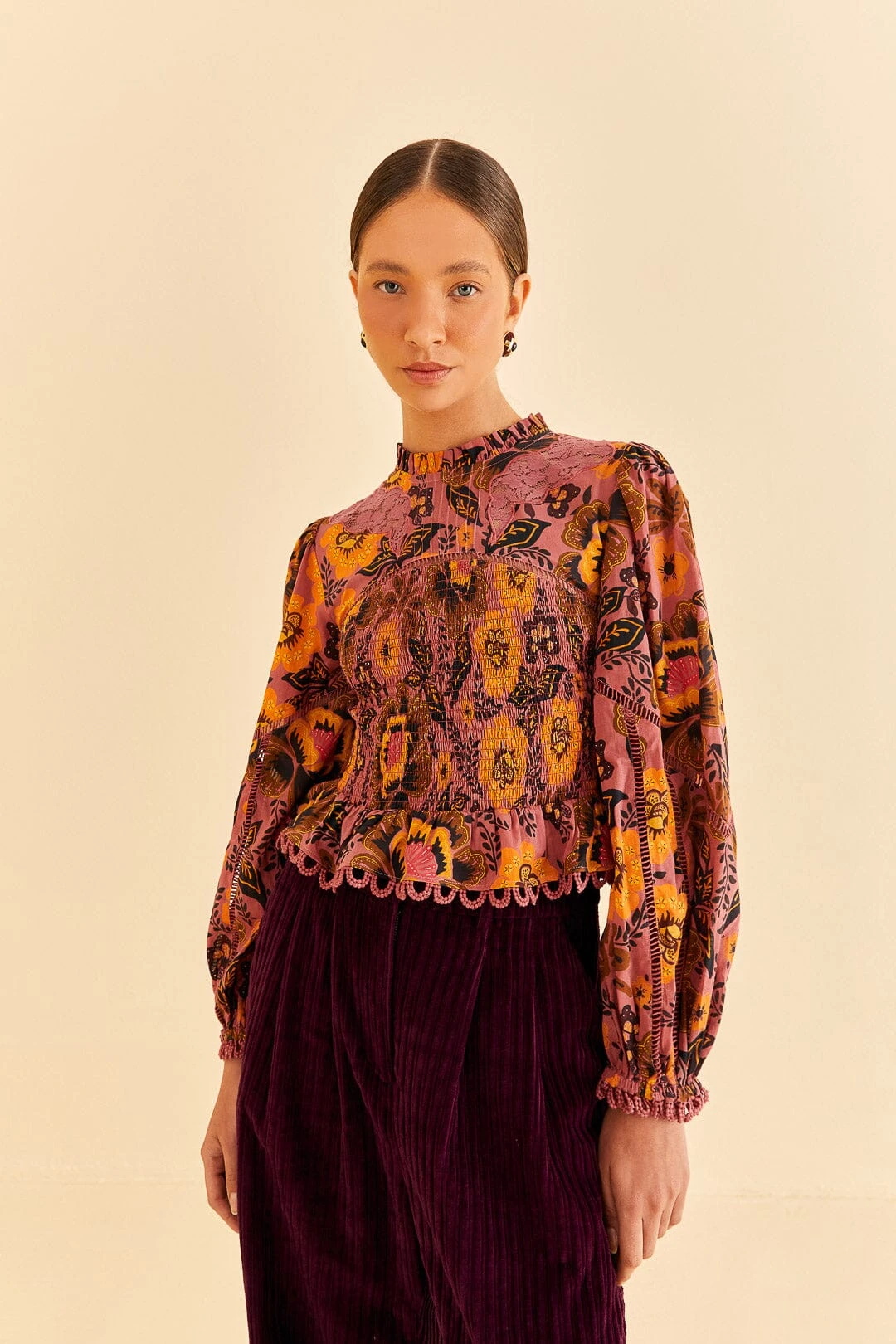 Farm Rio Blush Garden Bloom Smocked Blouse 1 Farm Rio Blush Garden Bloom Smocked Blouse