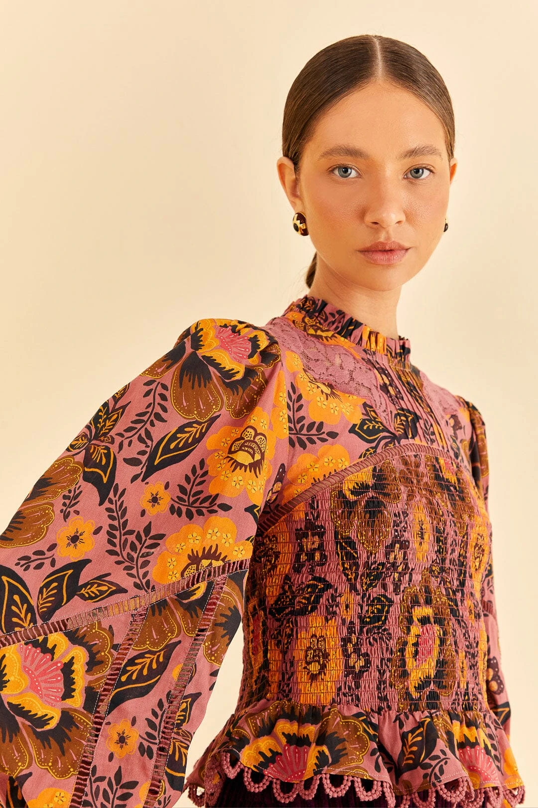 Farm Rio Blush Garden Bloom Smocked Blouse 2 Farm Rio Blush Garden Bloom Smocked Blouse - Image 2