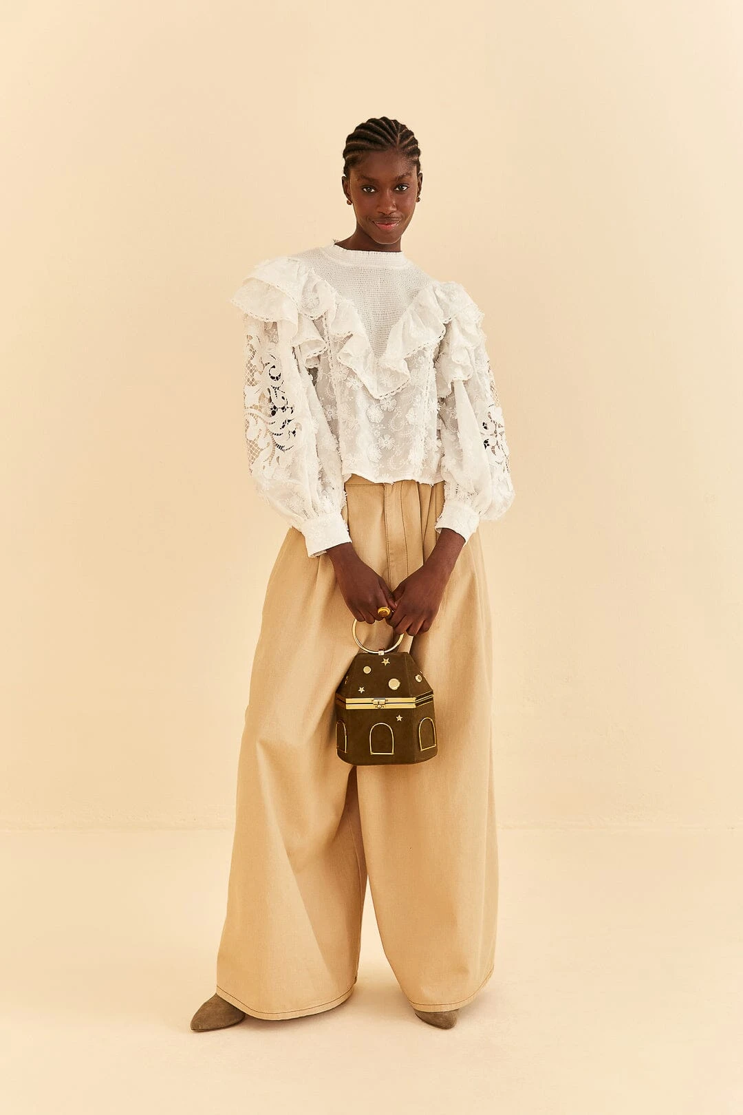 Farm Rio Off-White Smocked Yoke 3d Flower Blouse 2 Farm Rio Off-White Smocked Yoke 3d Flower Blouse - Image 2