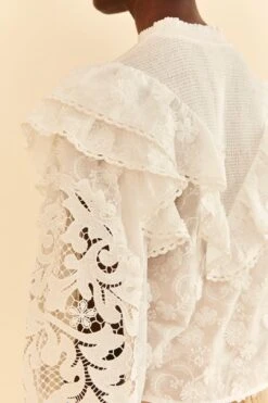 Farm Rio Off-White Smocked Yoke 3d Flower Blouse 8 Farm Rio Off-White Smocked Yoke 3d Flower Blouse -Farm Rio 312290 03