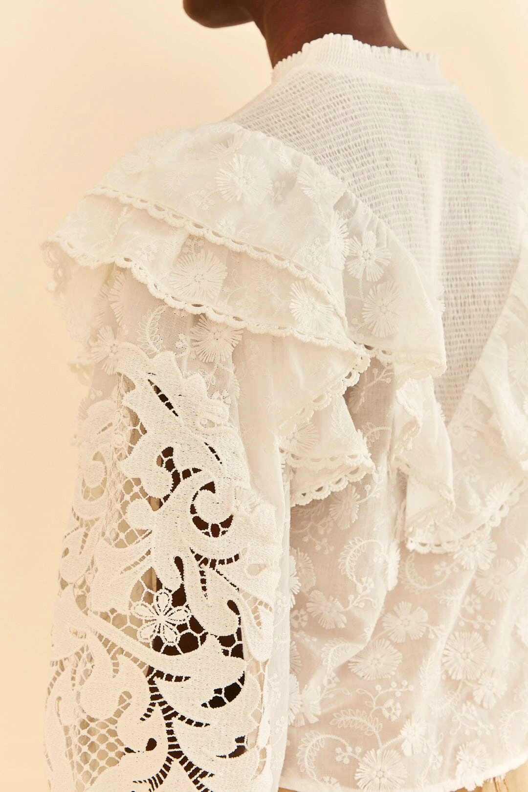 Farm Rio Off-White Smocked Yoke 3d Flower Blouse 3 Farm Rio Off-White Smocked Yoke 3d Flower Blouse - Image 3