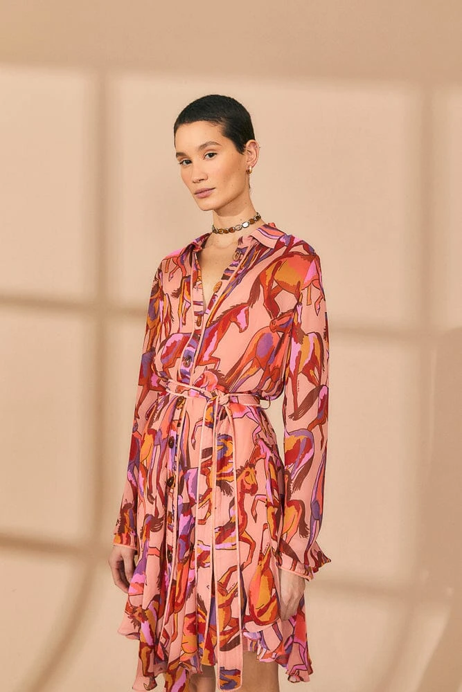 Farm Rio Rose Wild Horses Long Sleeve Mini Dress 2 Farm Rio Rose Wild Horses Long Sleeve Mini Dress - Image 2