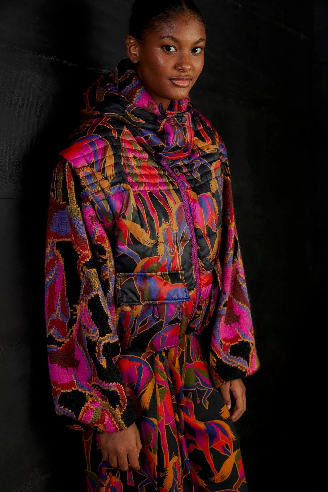 Farm Rio Black Wild Horses Reversible Puffer Jacket 2 Farm Rio Black Wild Horses Reversible Puffer Jacket - Image 2