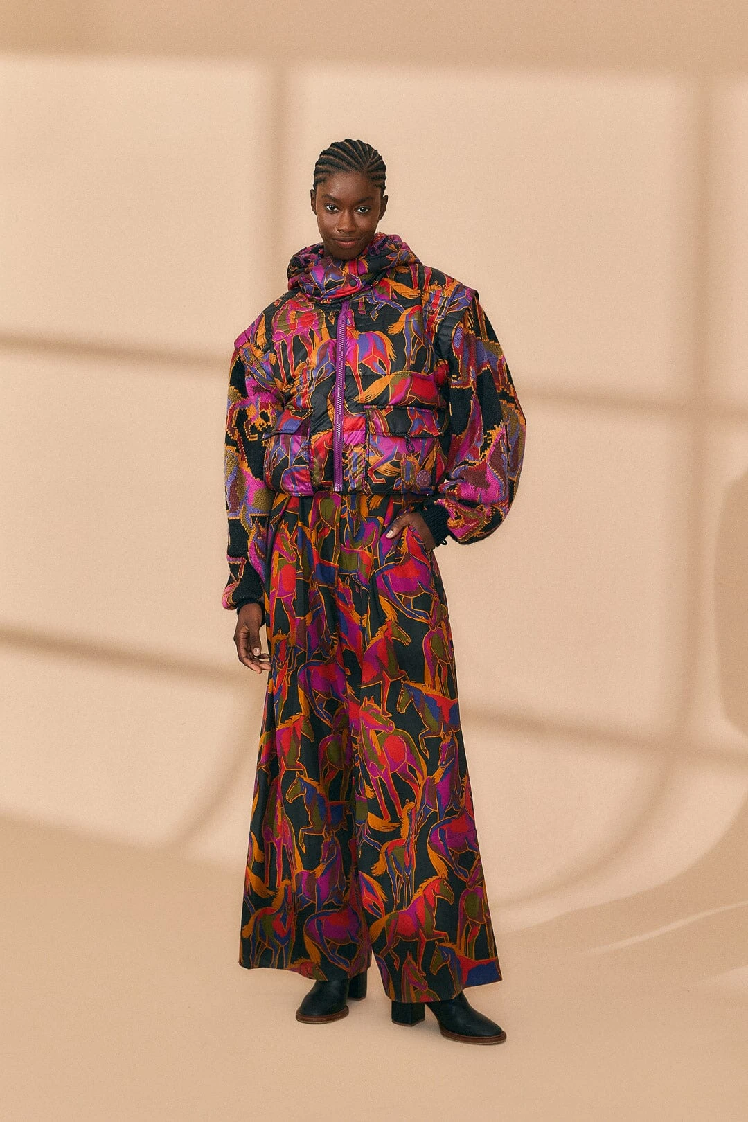 Farm Rio Black Wild Horses Reversible Puffer Jacket 4 Farm Rio Black Wild Horses Reversible Puffer Jacket - Image 4