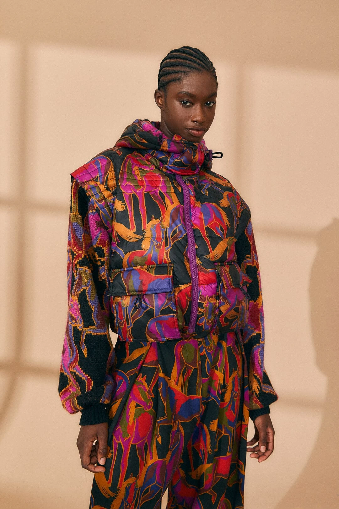 Farm Rio Black Wild Horses Reversible Puffer Jacket 1 Farm Rio Black Wild Horses Reversible Puffer Jacket