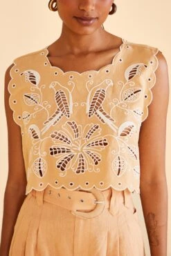 Farm Rio Sand Richelieu Sleeveless Crop Top -Farm Rio 313592 03