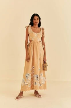 Farm Rio Sand Richelieu Sleeveless Midi Dress