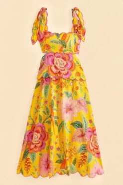 Farm Rio Yellow Macaw Bloom Midi Dress 9 Farm Rio Yellow Macaw Bloom Midi Dress -Farm Rio 313600 06