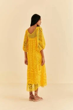 Farm Rio Yellow Guipure Midi Dress -Farm Rio 313604 04