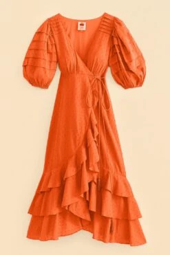 Farm Rio Orange Ruffles Midi Dress -Farm Rio 313610 04