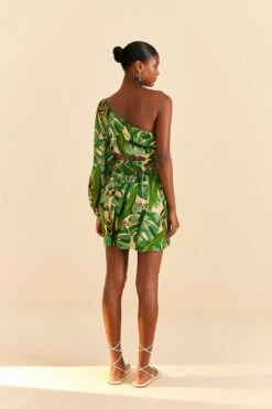 Farm Rio Tropical Leaves One Shoulder Mini Dress -Farm Rio 313620 03