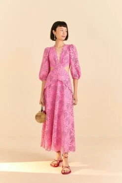 Farm Rio Pink Richelieu Midi Dress
