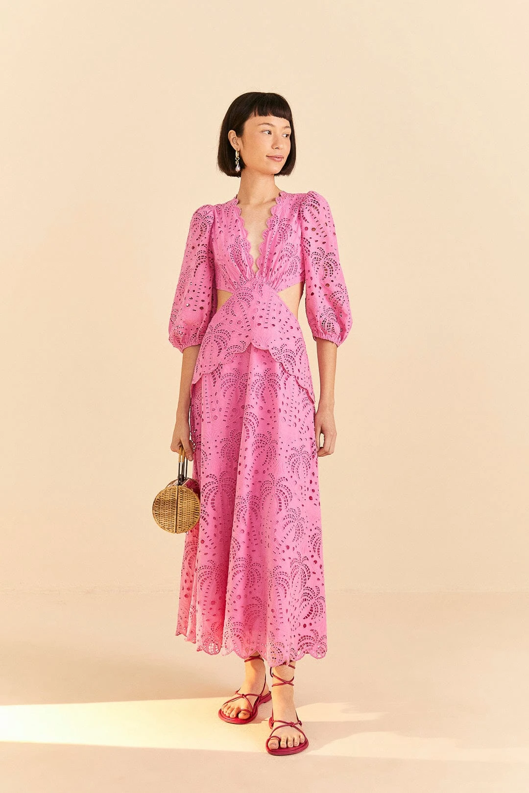 Farm Rio Pink Richelieu Midi Dress 1 Farm Rio Pink Richelieu Midi Dress