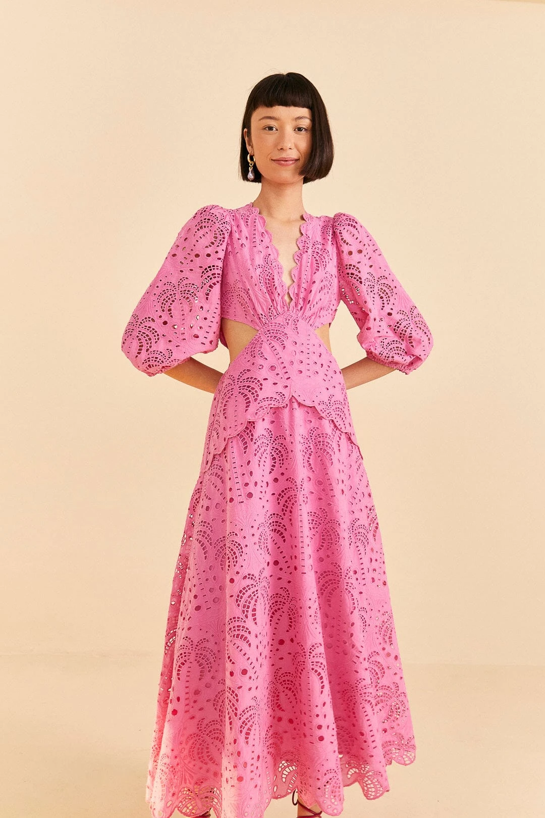 Farm Rio Pink Richelieu Midi Dress 2 Farm Rio Pink Richelieu Midi Dress - Image 2