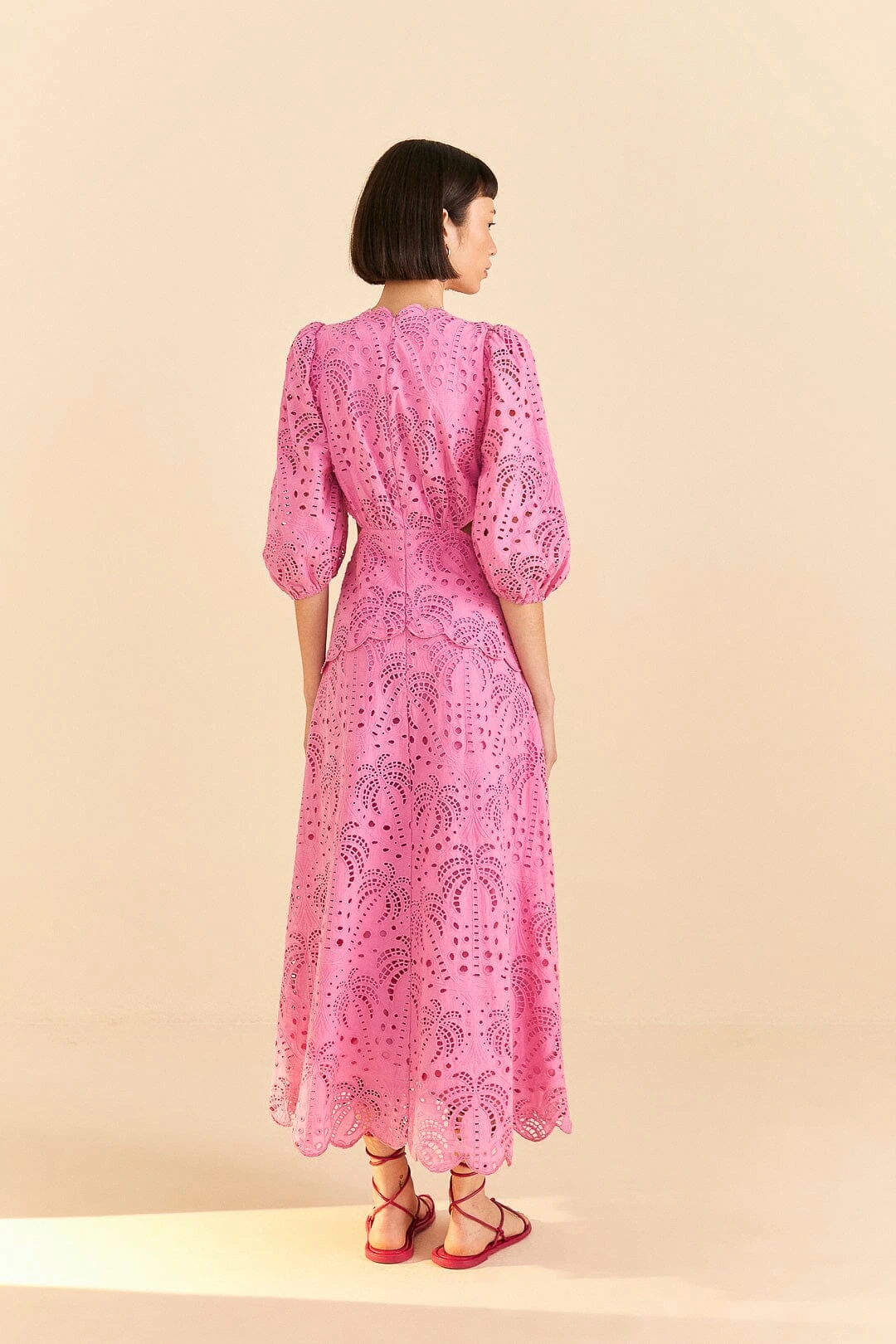 Farm Rio Pink Richelieu Midi Dress 4 Farm Rio Pink Richelieu Midi Dress - Image 4