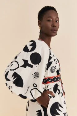 Farm Rio Off-White Pitta Soul Puff Sleeve Midi Dress 7 Farm Rio Off-White Pitta Soul Puff Sleeve Midi Dress -Farm Rio 314083 02