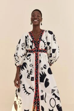 Farm Rio Off-White Pitta Soul Puff Sleeve Midi Dress 8 Farm Rio Off-White Pitta Soul Puff Sleeve Midi Dress -Farm Rio 314083 03