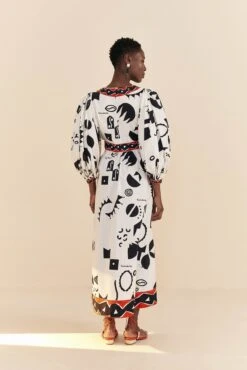 Farm Rio Off-White Pitta Soul Puff Sleeve Midi Dress 9 Farm Rio Off-White Pitta Soul Puff Sleeve Midi Dress -Farm Rio 314083 04