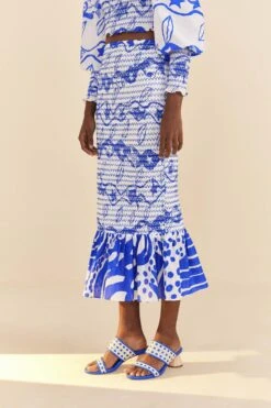 Farm Rio Off-White Pitta Waves Smocked Midi Skirt -Farm Rio 314084 03