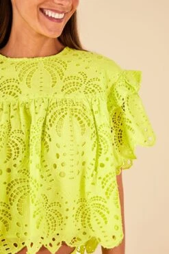 Farm Rio Lime Green Palm Tree Richelieu Blouse -Farm Rio 314472 03