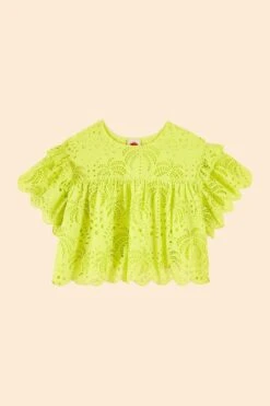 Farm Rio Lime Green Palm Tree Richelieu Blouse -Farm Rio 314472 06