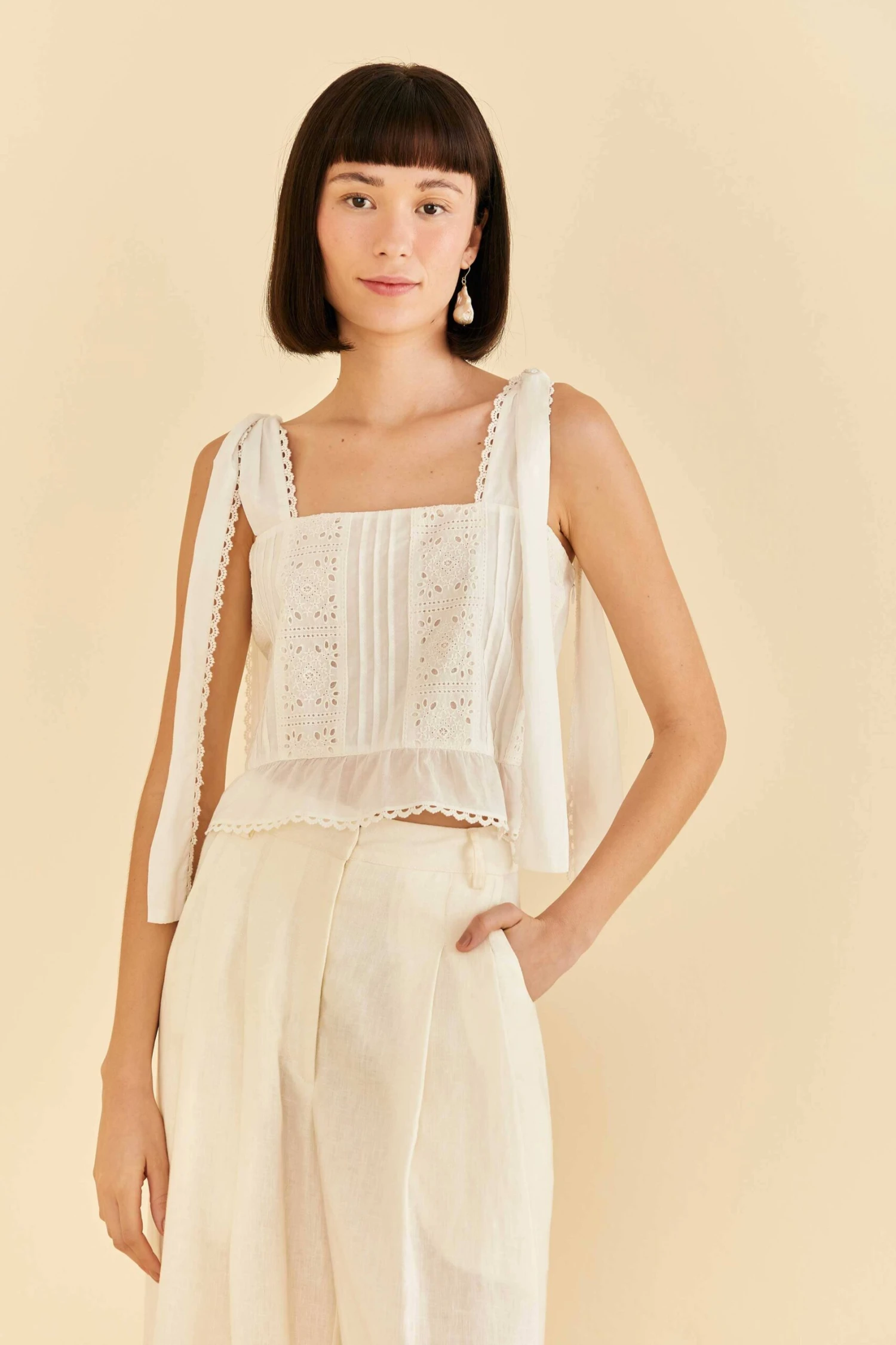 Farm Rio Off-White Lace Top 2 Farm Rio Off-White Lace Top - Image 2