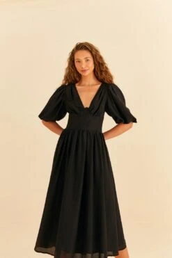 Farm Rio Black Short Sleeves Midi Dress -Farm Rio 314512 04