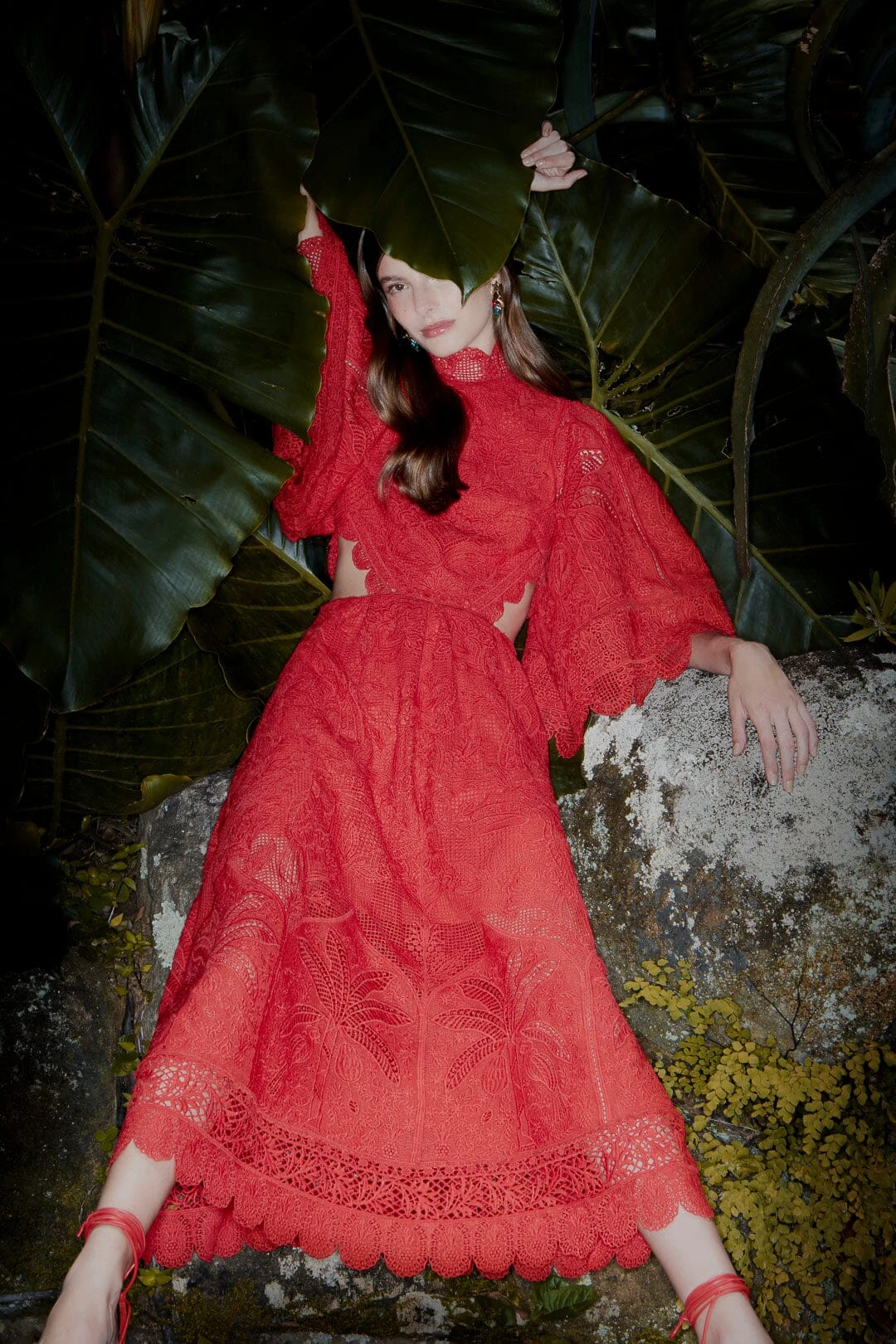 Farm Rio Red Guipure Cut Out Midi Dress 2 Farm Rio Red Guipure Cut Out Midi Dress - Image 2