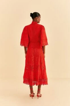 Farm Rio Red Guipure Cut Out Midi Dress 12 Farm Rio Red Guipure Cut Out Midi Dress -Farm Rio 314516 04