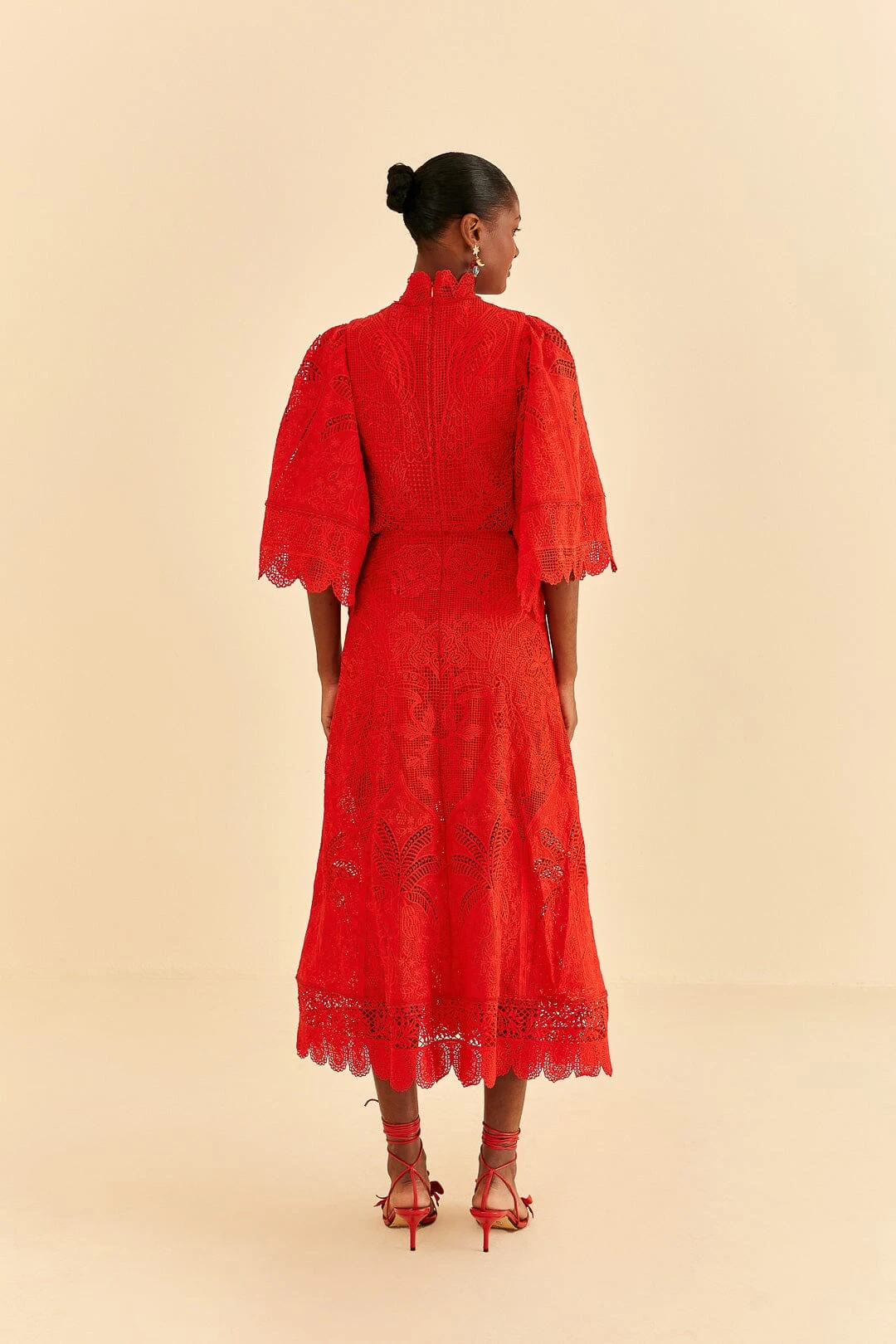 Farm Rio Red Guipure Cut Out Midi Dress 5 Farm Rio Red Guipure Cut Out Midi Dress - Image 5