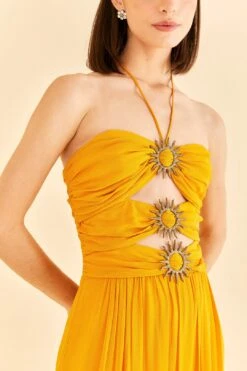 Farm Rio Yellow Sleeveless Maxi Dress With Sun Buckle 8 Farm Rio Yellow Sleeveless Maxi Dress With Sun Buckle -Farm Rio 314753 03
