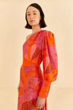 Farm Rio Red Dewdrop Floral One Shoulder Midi Dress 7 Farm Rio Red Dewdrop Floral One Shoulder Midi Dress -Farm Rio 314754 03