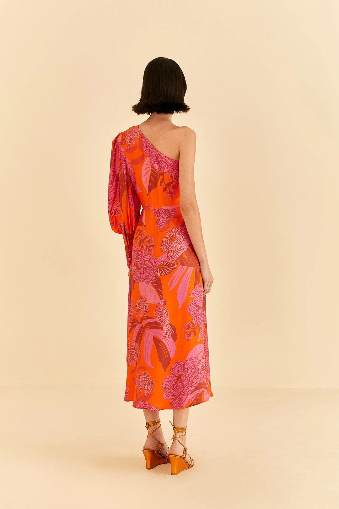 Farm Rio Red Dewdrop Floral One Shoulder Midi Dress 4 Farm Rio Red Dewdrop Floral One Shoulder Midi Dress - Image 4