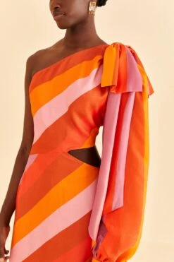 Farm Rio Party Stripes Multicolor One Shoulder Maxi Dress -Farm Rio 314757 03