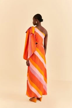 Farm Rio Party Stripes Multicolor One Shoulder Maxi Dress -Farm Rio 314757 04