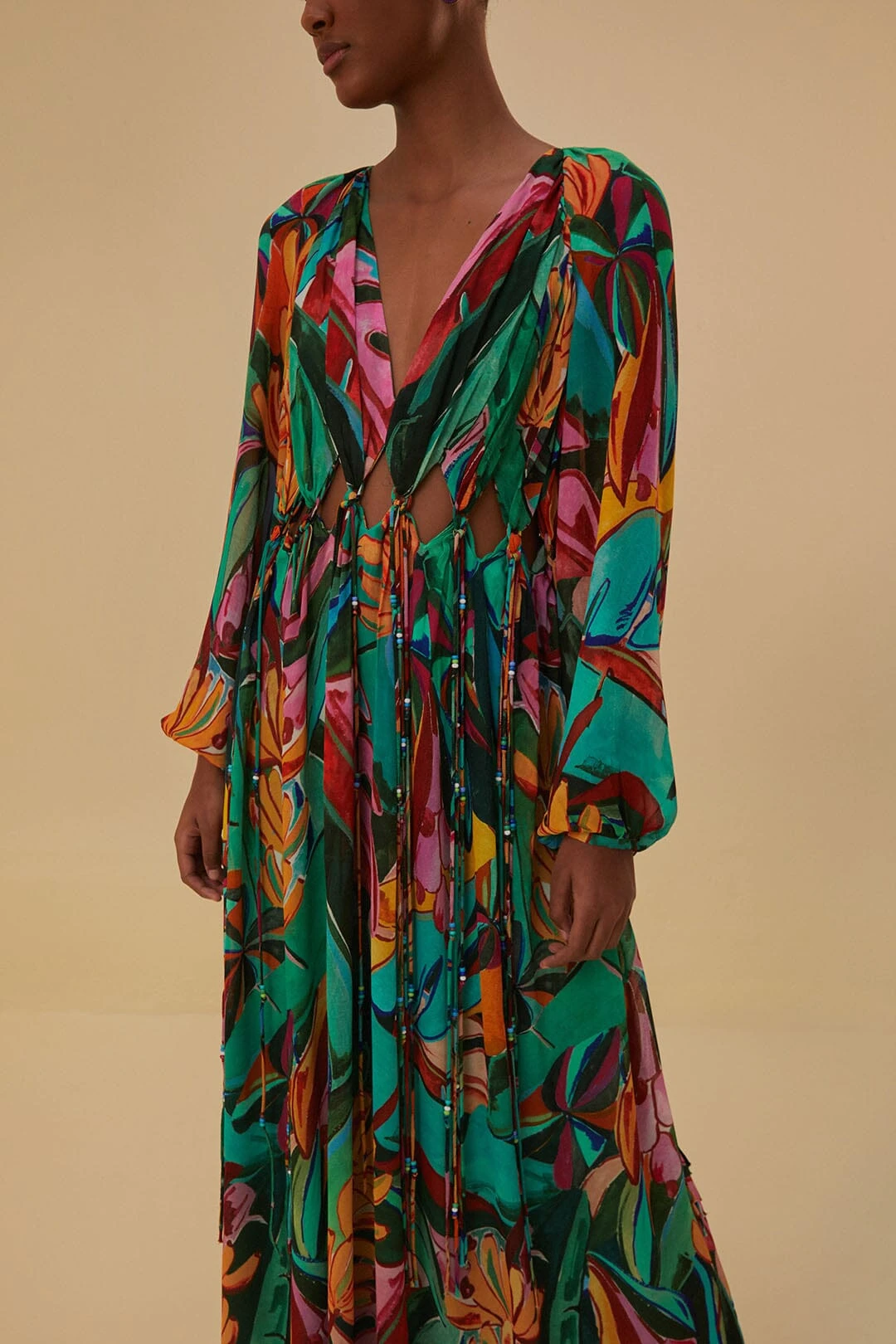 Farm Rio Banana Foliage V Neckline Maxi Dress 3 Farm Rio Banana Foliage V Neckline Maxi Dress - Image 3