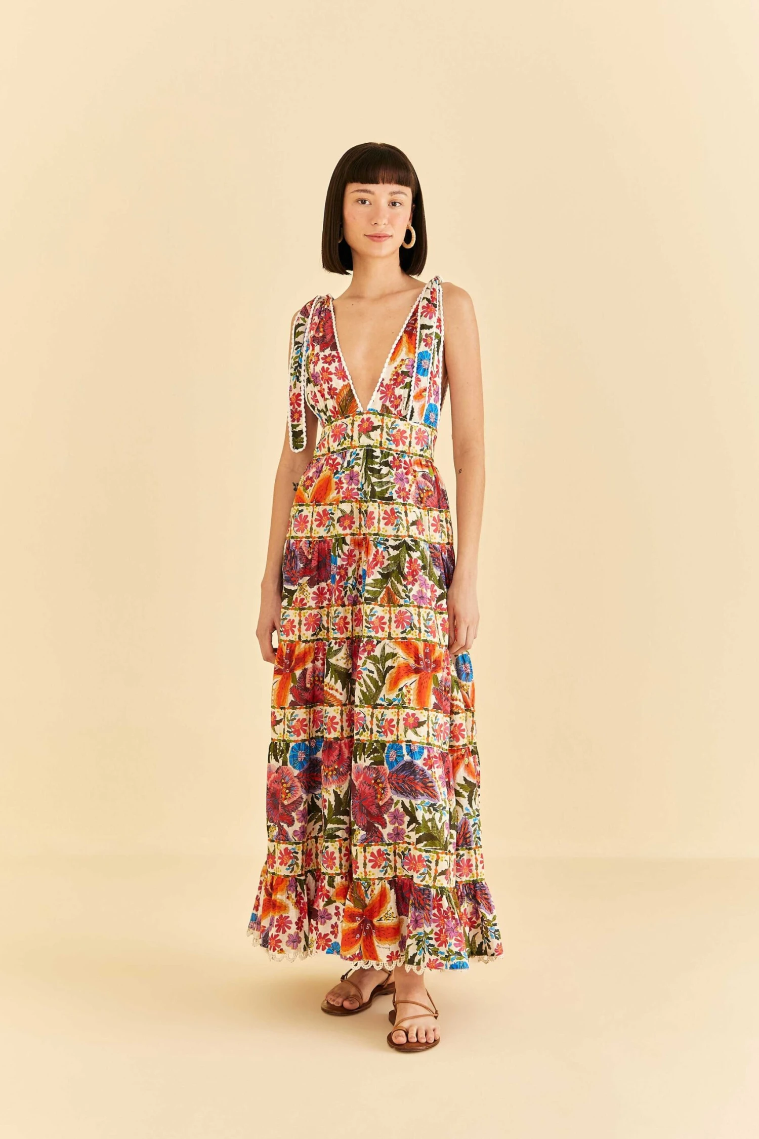 Farm Rio Off-White Tropical Yard Sleeveless Midi Dress 2 Farm Rio Off-White Tropical Yard Sleeveless Midi Dress - Image 2