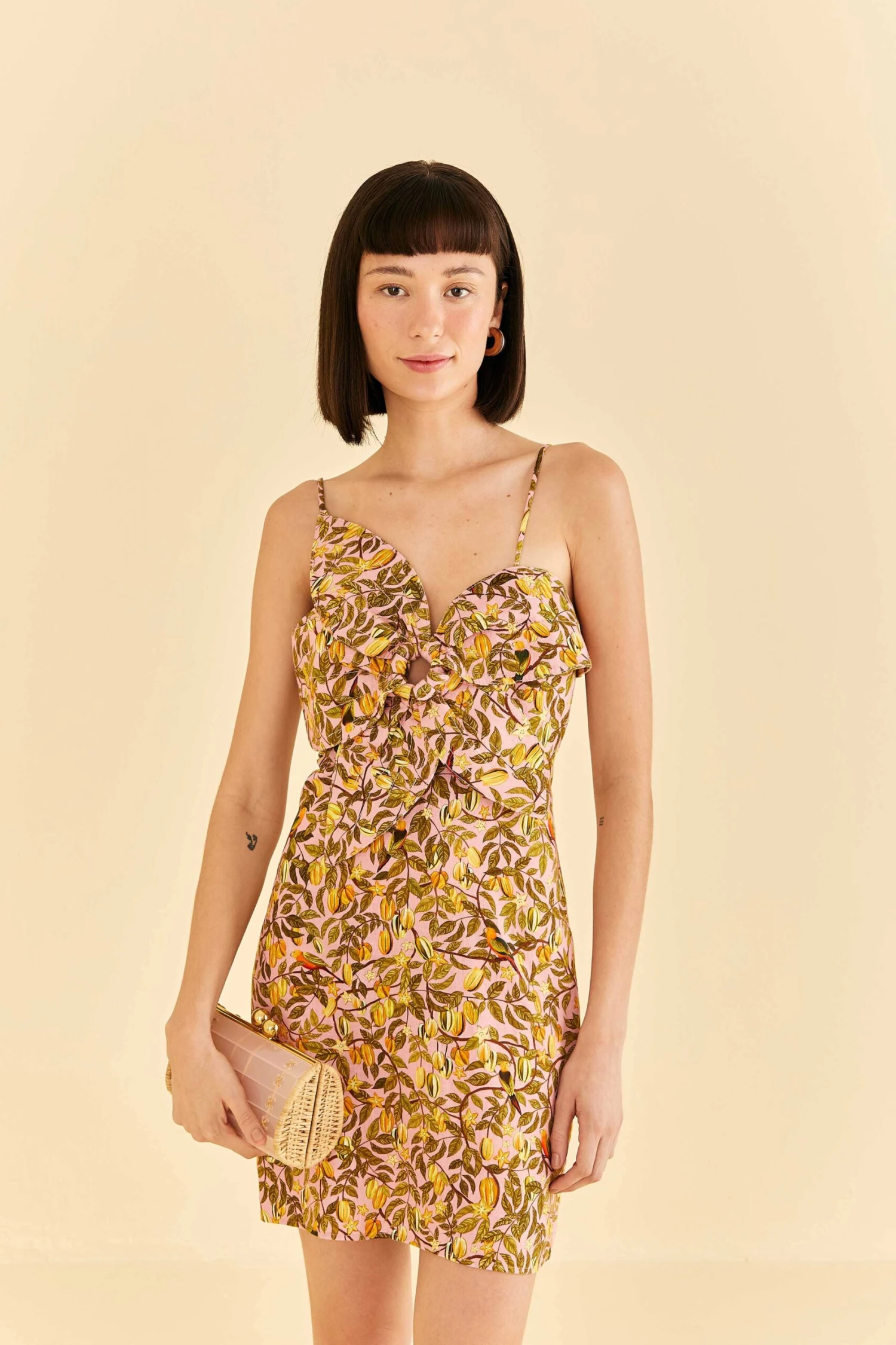 Farm Rio Light Pink Star Fruit Flower Mini Dress 1 Farm Rio Light Pink Star Fruit Flower Mini Dress