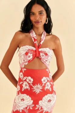 Farm Rio Pink Soft Garden Halter Neck Midi Dress -Farm Rio 315958 02