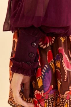 Farm Rio Burgundy Ruffle High Neck Blouse -Farm Rio 315975 05