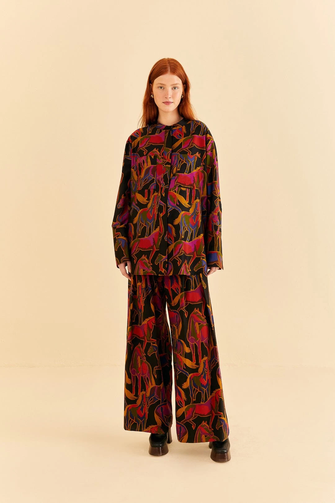 Farm Rio Black Wild Horses Maxi Shirt 2 Farm Rio Black Wild Horses Maxi Shirt - Image 2