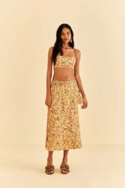 Farm Rio Light Pink Star Fruit Midi Skirt