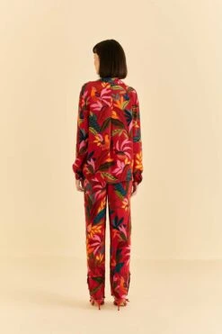 Farm Rio Red Rooster Leaves Long Sleeve Shirt -Farm Rio 316428 04