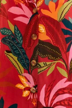 Farm Rio Red Rooster Leaves Long Sleeve Shirt -Farm Rio 316428 05