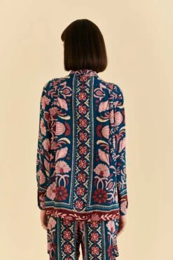 Farm Rio Teal Seashell Tapestry Shirt -Farm Rio 318132 04