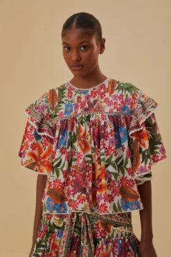 Farm Rio Off-White Tropical Yard Blouse