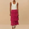 Pink Daisy Embroidered Midi Skirt