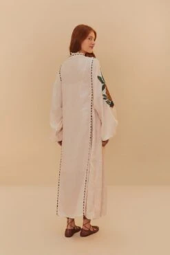 Light Pink Cross Stitch Pineapple Embroidered Midi Dress -Farm Rio 324909 04